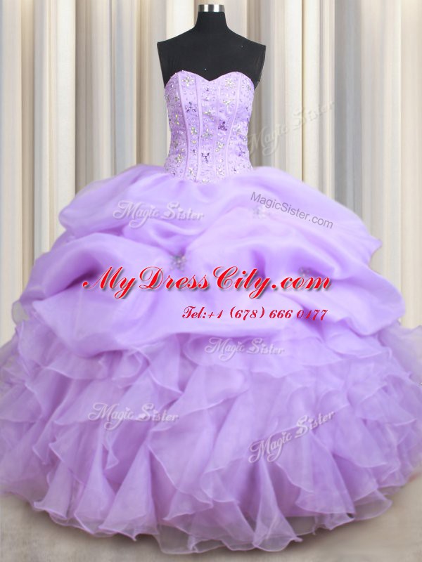 Suitable Pick Ups Sweetheart Sleeveless Lace Up Sweet 16 Quinceanera Dress Lavender Organza