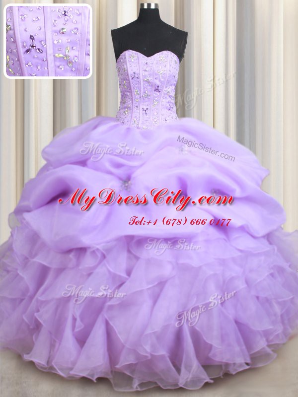 Suitable Pick Ups Sweetheart Sleeveless Lace Up Sweet 16 Quinceanera Dress Lavender Organza