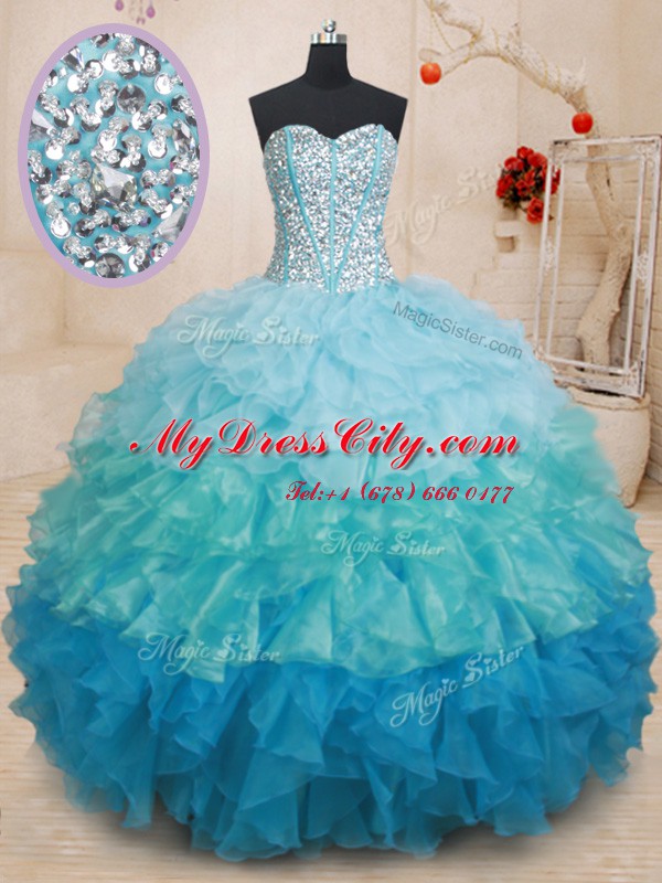 Luxury Sweetheart Sleeveless Lace Up Ball Gown Prom Dress Multi-color Organza