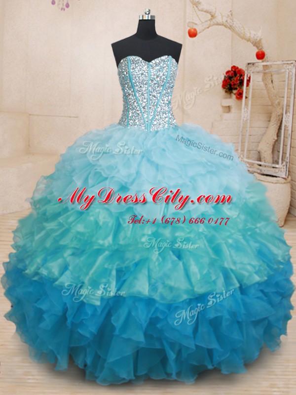 Luxury Sweetheart Sleeveless Lace Up Ball Gown Prom Dress Multi-color Organza