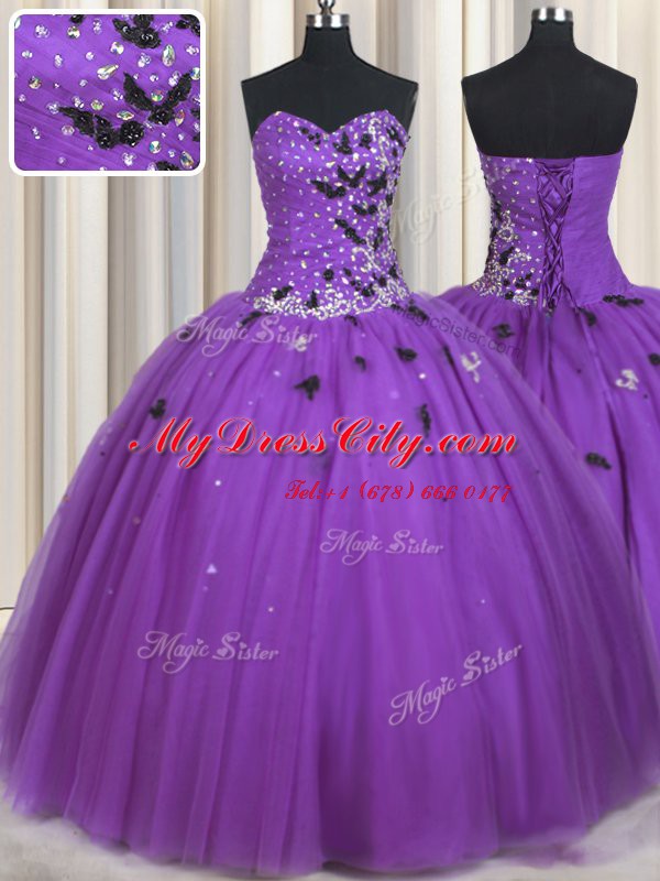 Stylish Floor Length Ball Gowns Sleeveless Eggplant Purple Sweet 16 Dresses Lace Up