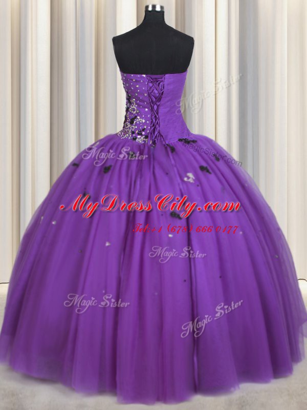 Stylish Floor Length Ball Gowns Sleeveless Eggplant Purple Sweet 16 Dresses Lace Up