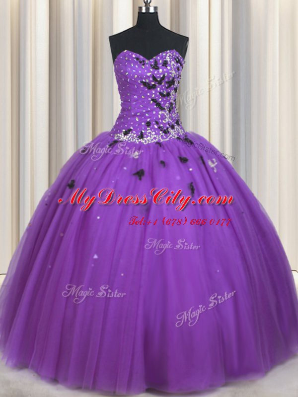 Stylish Floor Length Ball Gowns Sleeveless Eggplant Purple Sweet 16 Dresses Lace Up