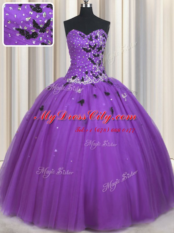 Stylish Floor Length Ball Gowns Sleeveless Eggplant Purple Sweet 16 Dresses Lace Up