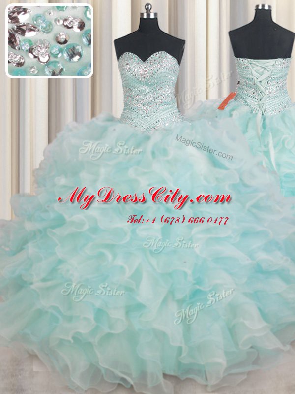 Luxurious Floor Length Ball Gowns Sleeveless Light Blue Quinceanera Dress Lace Up