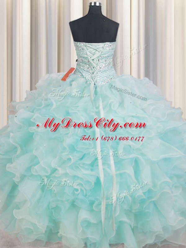 Luxurious Floor Length Ball Gowns Sleeveless Light Blue Quinceanera Dress Lace Up