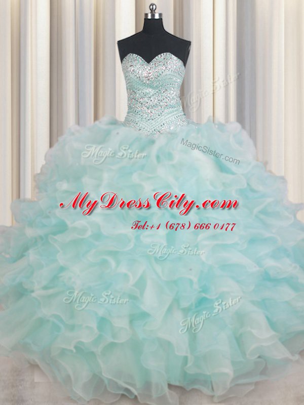 Luxurious Floor Length Ball Gowns Sleeveless Light Blue Quinceanera Dress Lace Up