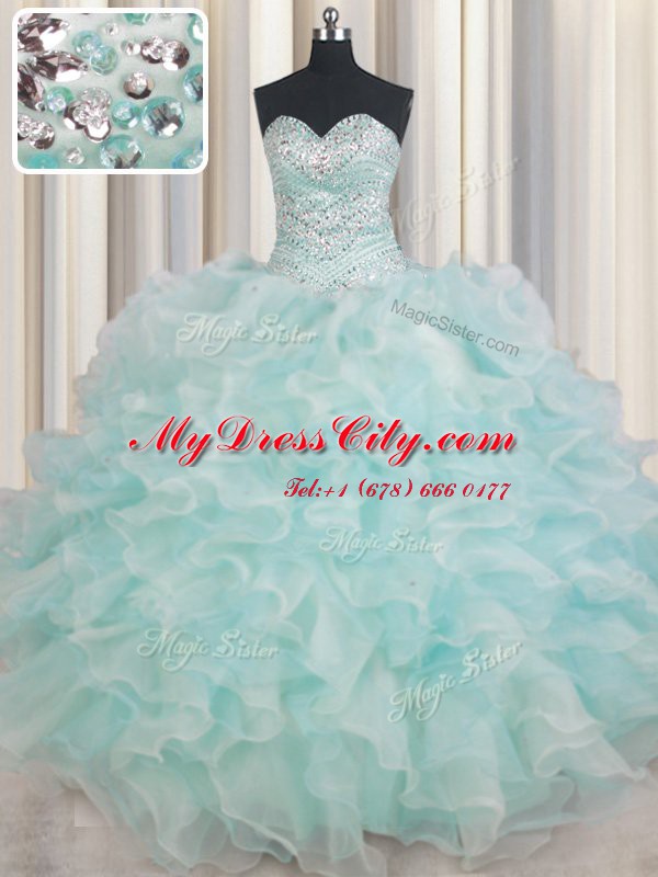 Luxurious Floor Length Ball Gowns Sleeveless Light Blue Quinceanera Dress Lace Up