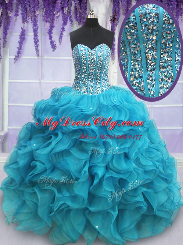 Free and Easy Sweetheart Sleeveless Organza Quinceanera Gowns Beading and Ruffles Lace Up