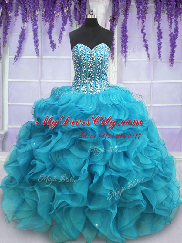 Free and Easy Sweetheart Sleeveless Organza Quinceanera Gowns Beading and Ruffles Lace Up