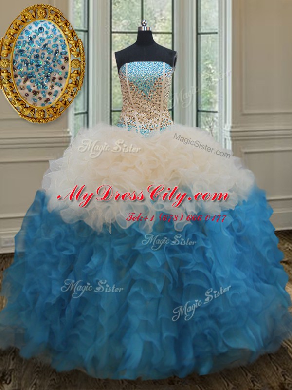 High End Ball Gowns Quinceanera Gowns Multi-color Strapless Organza Sleeveless Floor Length Lace Up