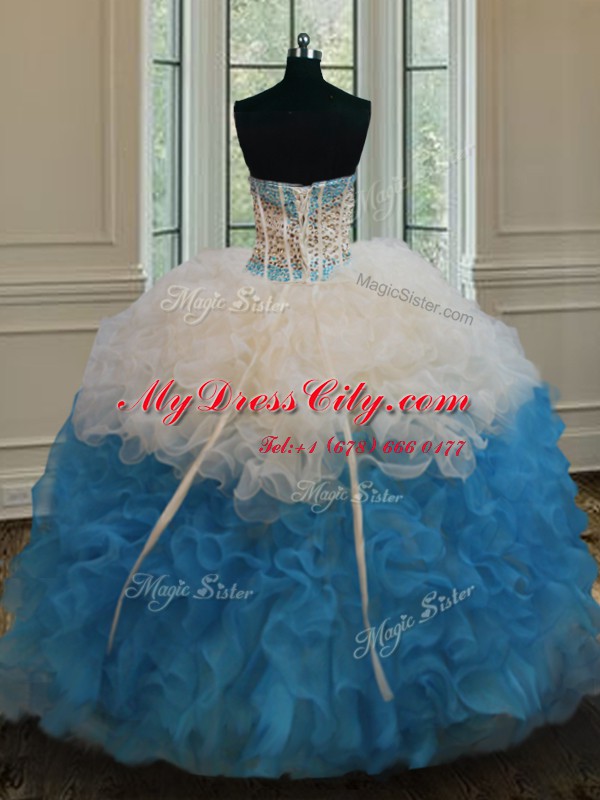 High End Ball Gowns Quinceanera Gowns Multi-color Strapless Organza Sleeveless Floor Length Lace Up