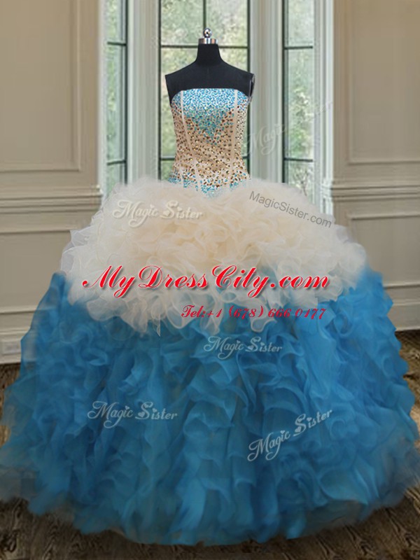 High End Ball Gowns Quinceanera Gowns Multi-color Strapless Organza Sleeveless Floor Length Lace Up