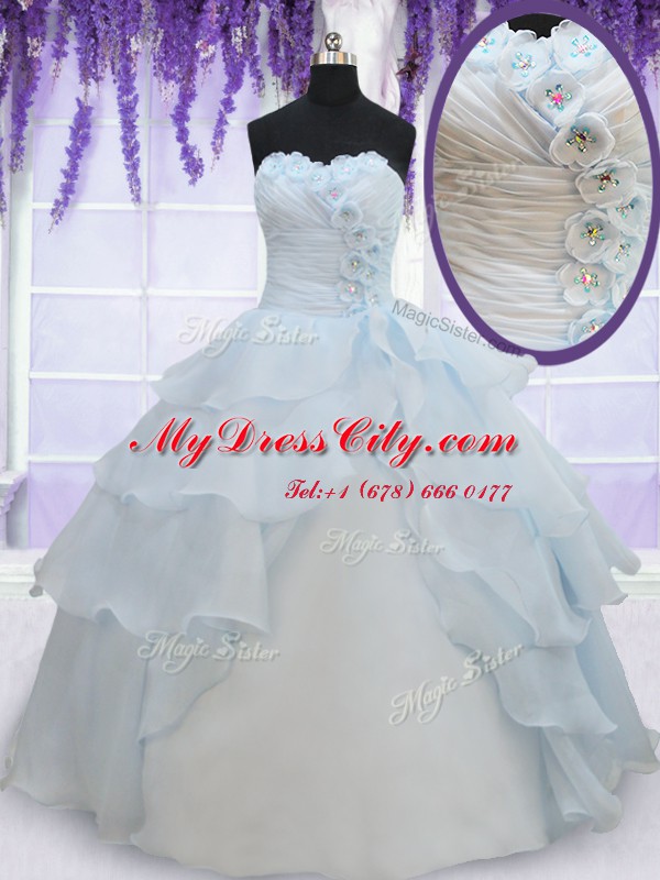 Sophisticated Ruffled Light Blue Sleeveless Organza Lace Up Sweet 16 Dress for Military Ball and Sweet 16 and Quinceanera