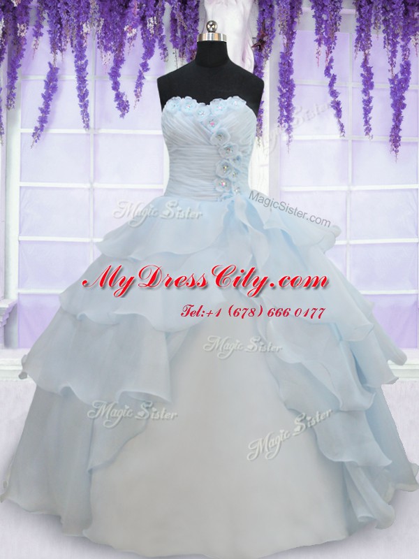 Sophisticated Ruffled Light Blue Sleeveless Organza Lace Up Sweet 16 Dress for Military Ball and Sweet 16 and Quinceanera