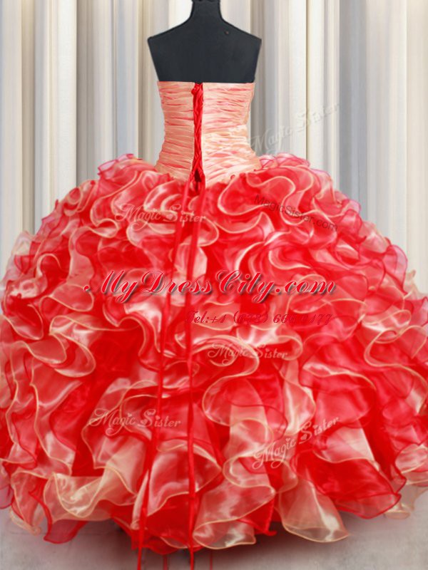 Beauteous Multi-color Lace Up Quinceanera Gown Beading and Ruffles Sleeveless Floor Length