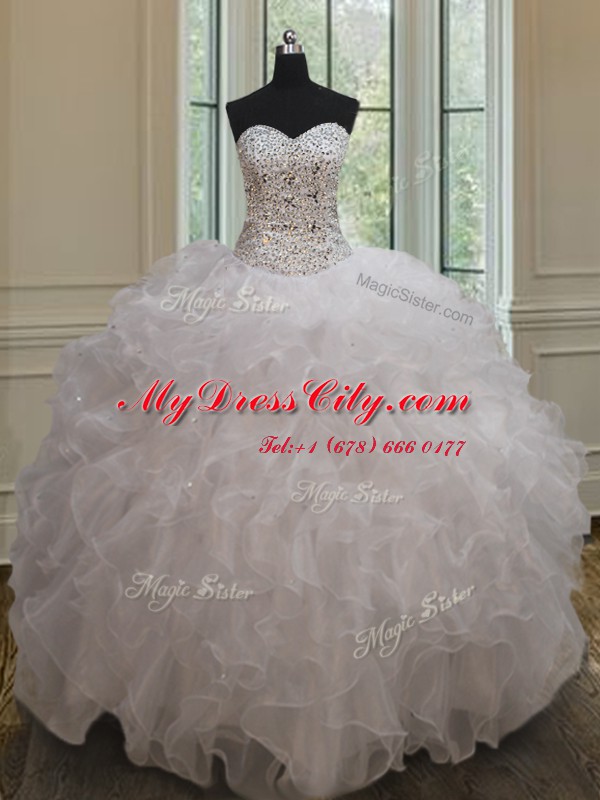 Graceful Ball Gowns Sweet 16 Dress White Sweetheart Organza Sleeveless Floor Length Lace Up