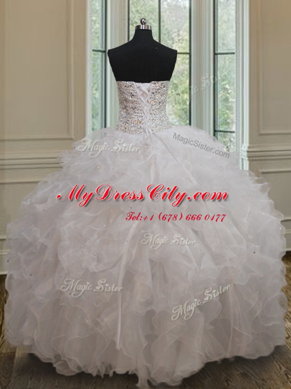 Graceful Ball Gowns Sweet 16 Dress White Sweetheart Organza Sleeveless Floor Length Lace Up