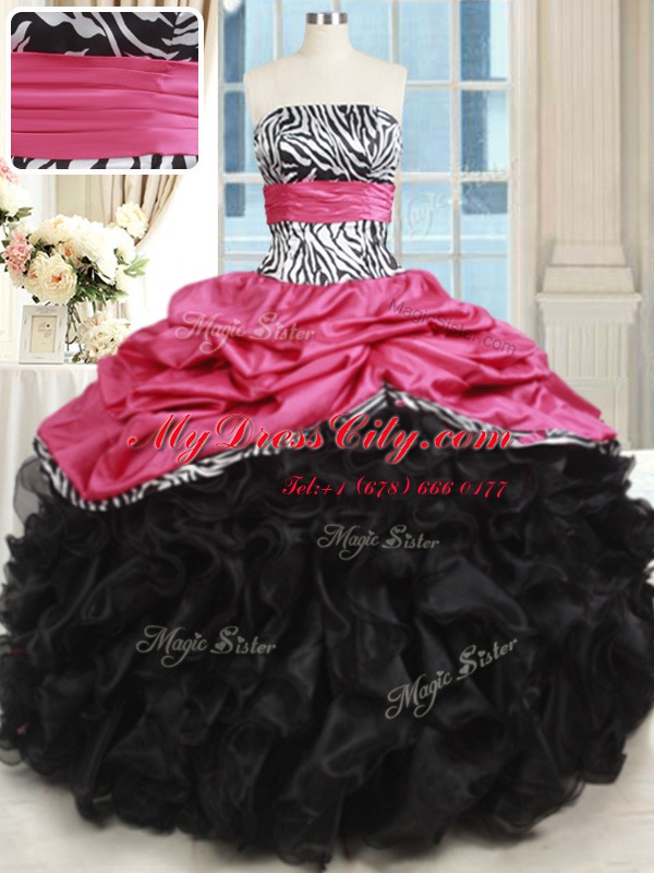 Glorious Floor Length Ball Gowns Sleeveless Pink And Black Vestidos de Quinceanera Lace Up