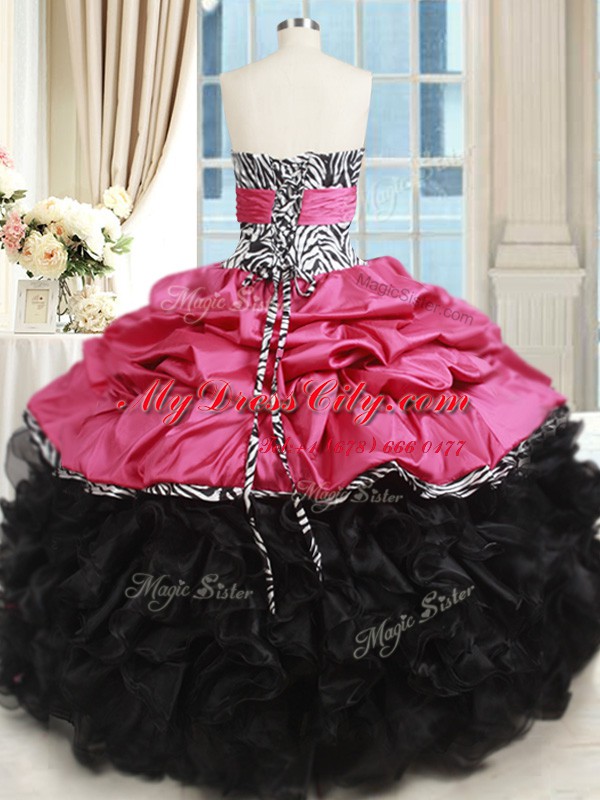 Glorious Floor Length Ball Gowns Sleeveless Pink And Black Vestidos de Quinceanera Lace Up