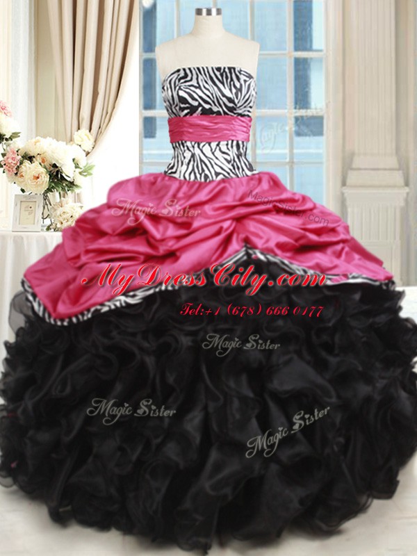 Glorious Floor Length Ball Gowns Sleeveless Pink And Black Vestidos de Quinceanera Lace Up