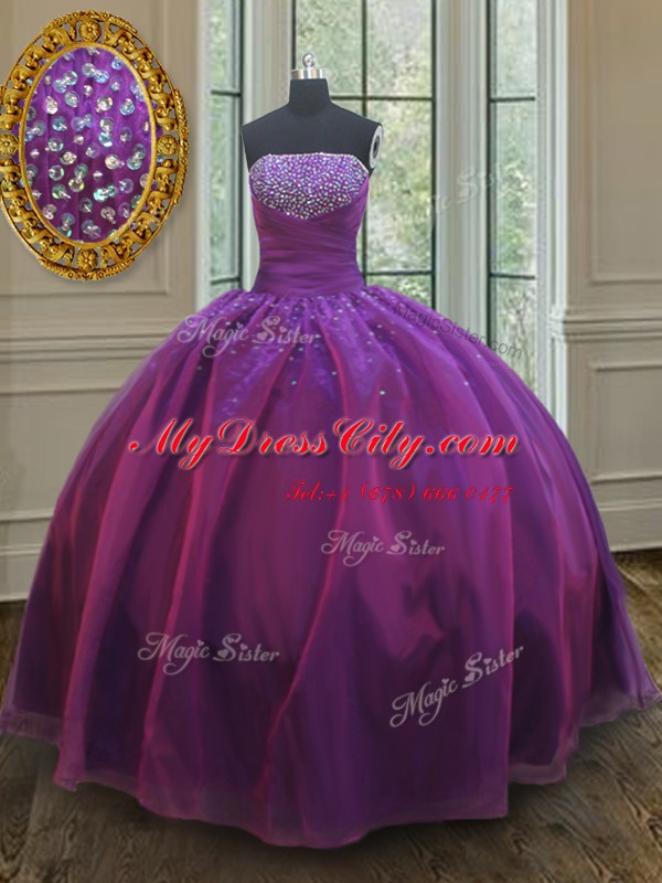 Floor Length Ball Gowns Sleeveless Purple Quinceanera Gowns Lace Up