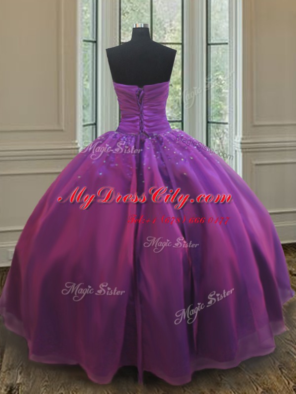 Floor Length Ball Gowns Sleeveless Purple Quinceanera Gowns Lace Up