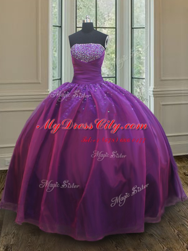 Floor Length Ball Gowns Sleeveless Purple Quinceanera Gowns Lace Up