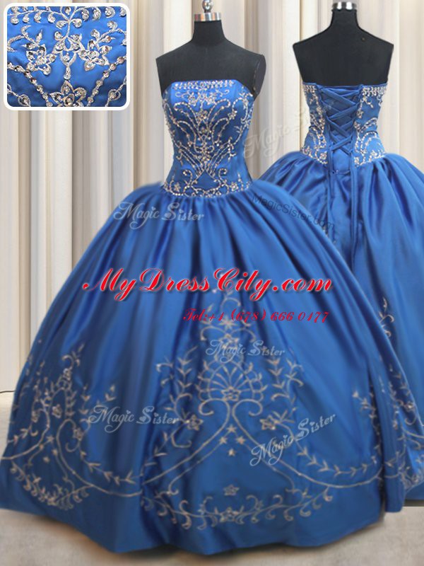 Royal Blue Sleeveless Satin Lace Up Sweet 16 Dresses for Military Ball and Sweet 16 and Quinceanera