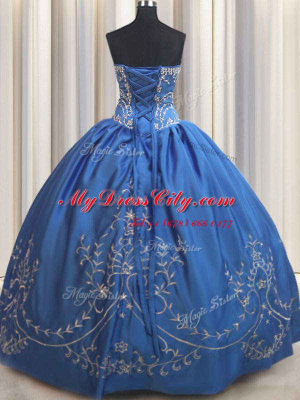 Royal Blue Sleeveless Satin Lace Up Sweet 16 Dresses for Military Ball and Sweet 16 and Quinceanera