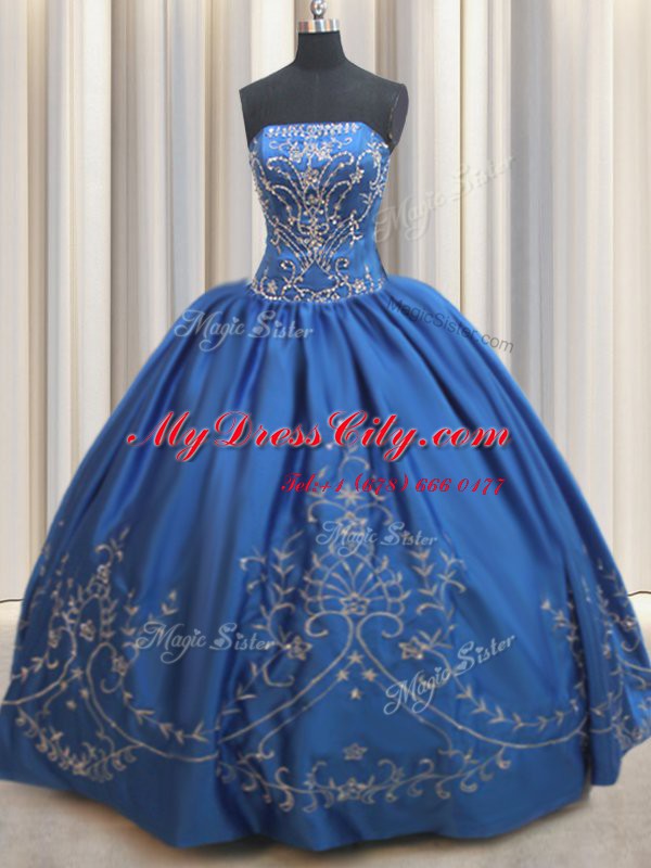 Royal Blue Sleeveless Satin Lace Up Sweet 16 Dresses for Military Ball and Sweet 16 and Quinceanera