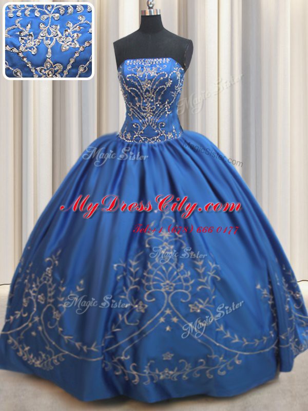 Royal Blue Sleeveless Satin Lace Up Sweet 16 Dresses for Military Ball and Sweet 16 and Quinceanera