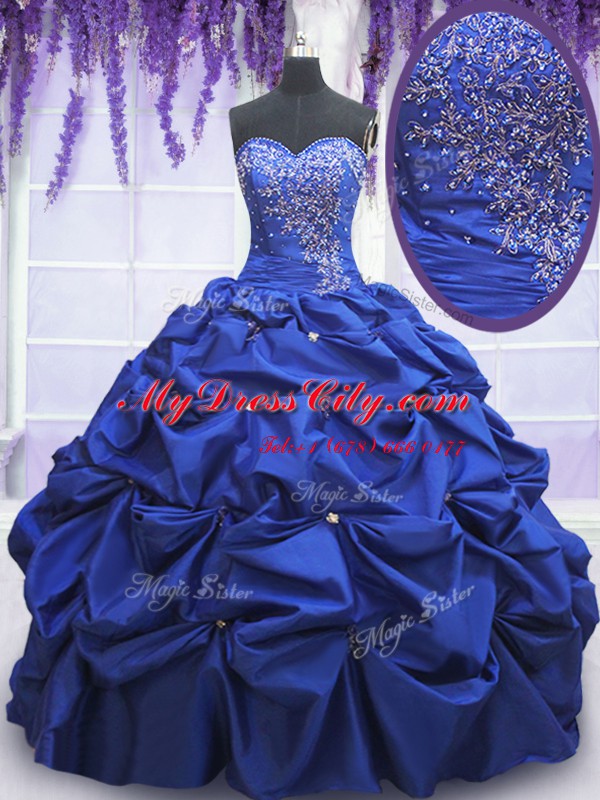 Taffeta Sleeveless Floor Length Quinceanera Gowns and Beading and Pick Ups