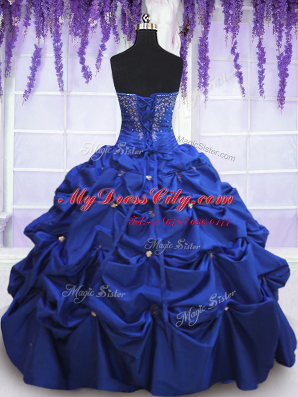 Taffeta Sleeveless Floor Length Quinceanera Gowns and Beading and Pick Ups