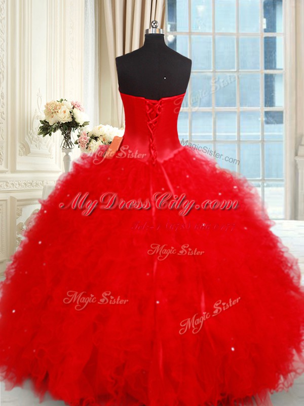 Red Sweetheart Neckline Beading and Ruffled Layers Quinceanera Dress Sleeveless Lace Up