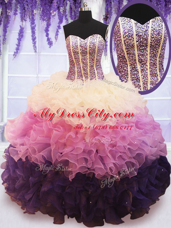 High Quality Ruffled Multi-color Sleeveless Organza Lace Up Ball Gown Prom Dress for Military Ball and Sweet 16 and Quinceanera