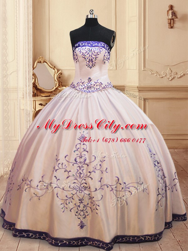 Unique Beading and Embroidery Quince Ball Gowns White Zipper Sleeveless Floor Length