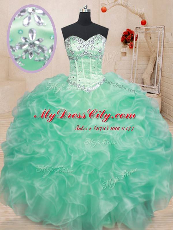 Amazing Apple Green Quinceanera Dress Military Ball and Sweet 16 and Quinceanera and For with Beading and Ruffles Sweetheart Sleeveless Lace Up