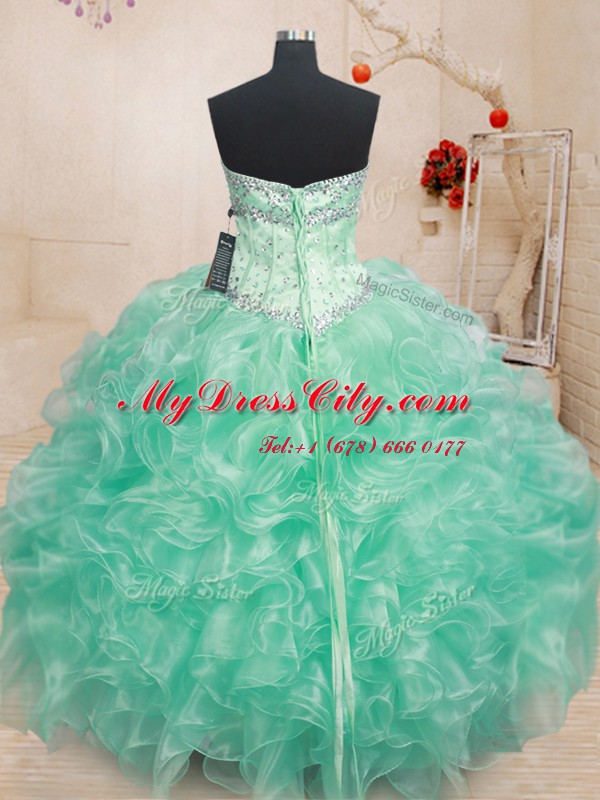 Amazing Apple Green Quinceanera Dress Military Ball and Sweet 16 and Quinceanera and For with Beading and Ruffles Sweetheart Sleeveless Lace Up