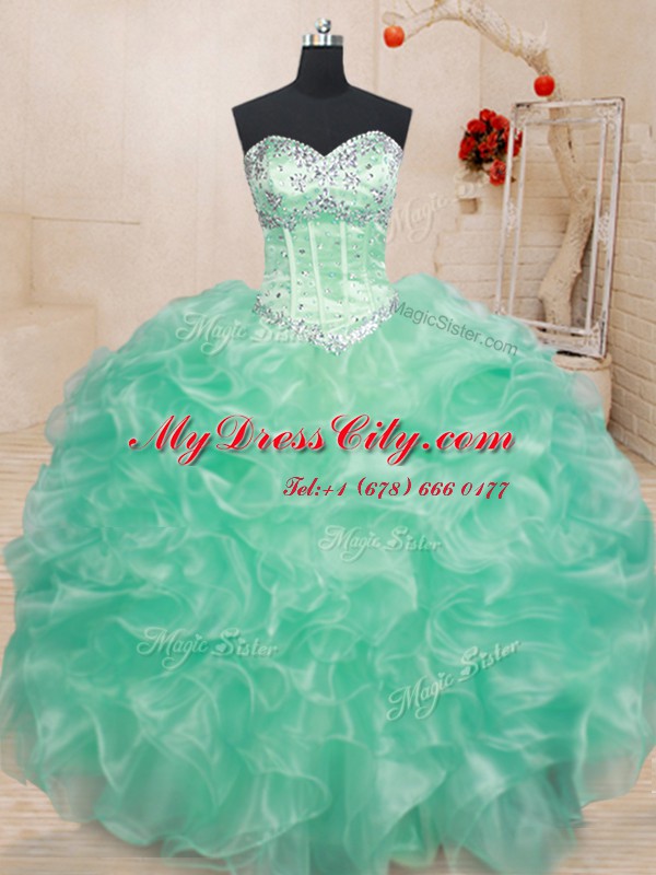 Amazing Apple Green Quinceanera Dress Military Ball and Sweet 16 and Quinceanera and For with Beading and Ruffles Sweetheart Sleeveless Lace Up