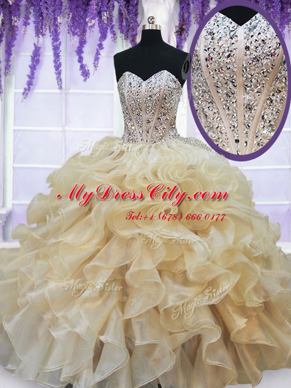 Sweetheart Sleeveless Organza Sweet 16 Dress Beading and Ruffles Lace Up