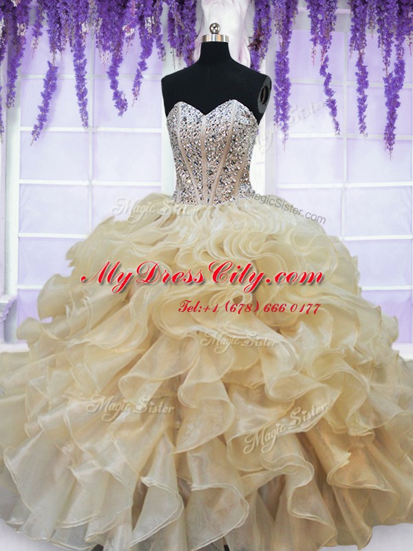 Sweetheart Sleeveless Organza Sweet 16 Dress Beading and Ruffles Lace Up