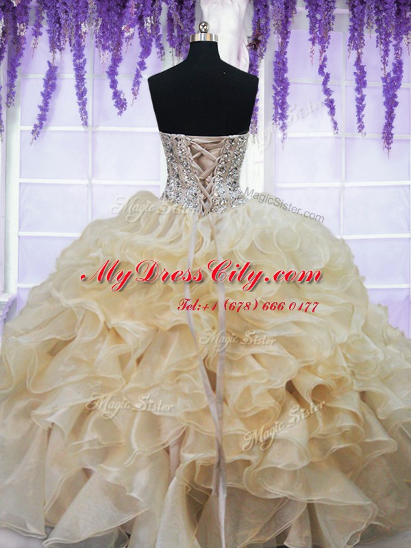 Sweetheart Sleeveless Organza Sweet 16 Dress Beading and Ruffles Lace Up