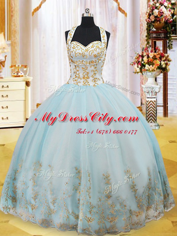 Halter Top Sleeveless Appliques Lace Up Vestidos de Quinceanera