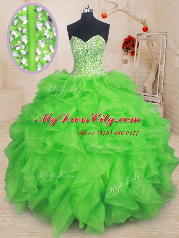 Custom Fit Floor Length Sweet 16 Dress Organza Sleeveless Beading and Ruffles