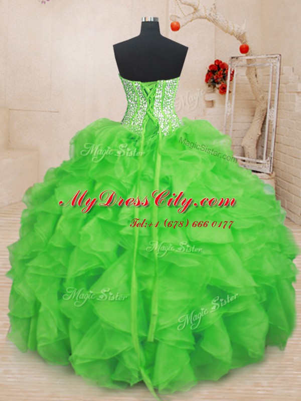 Custom Fit Floor Length Sweet 16 Dress Organza Sleeveless Beading and Ruffles