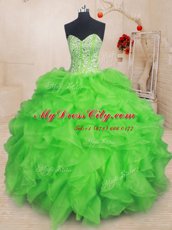 Custom Fit Floor Length Sweet 16 Dress Organza Sleeveless Beading and Ruffles