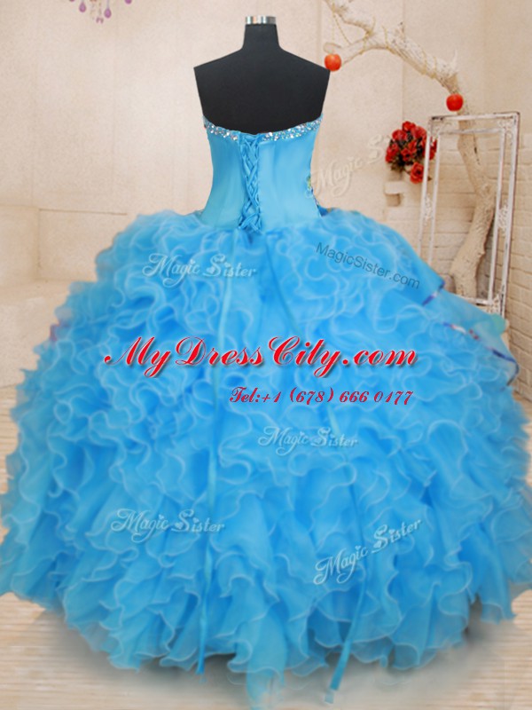 Fabulous Sleeveless Lace Up Floor Length Beading and Ruffles and Pattern Ball Gown Prom Dress