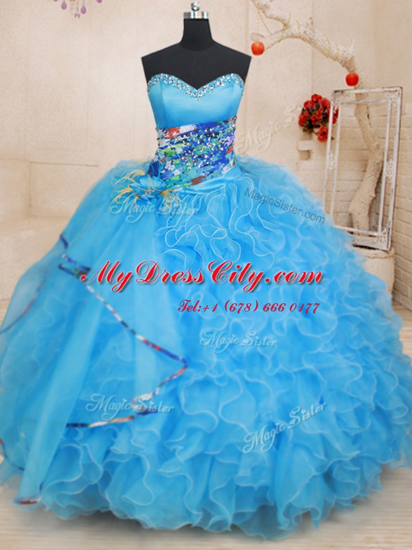 Fabulous Sleeveless Lace Up Floor Length Beading and Ruffles and Pattern Ball Gown Prom Dress