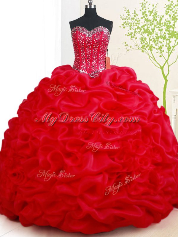 Pick Ups Red Sleeveless Organza Court Train Lace Up Quince Ball Gowns for Military Ball and Sweet 16 and Quinceanera